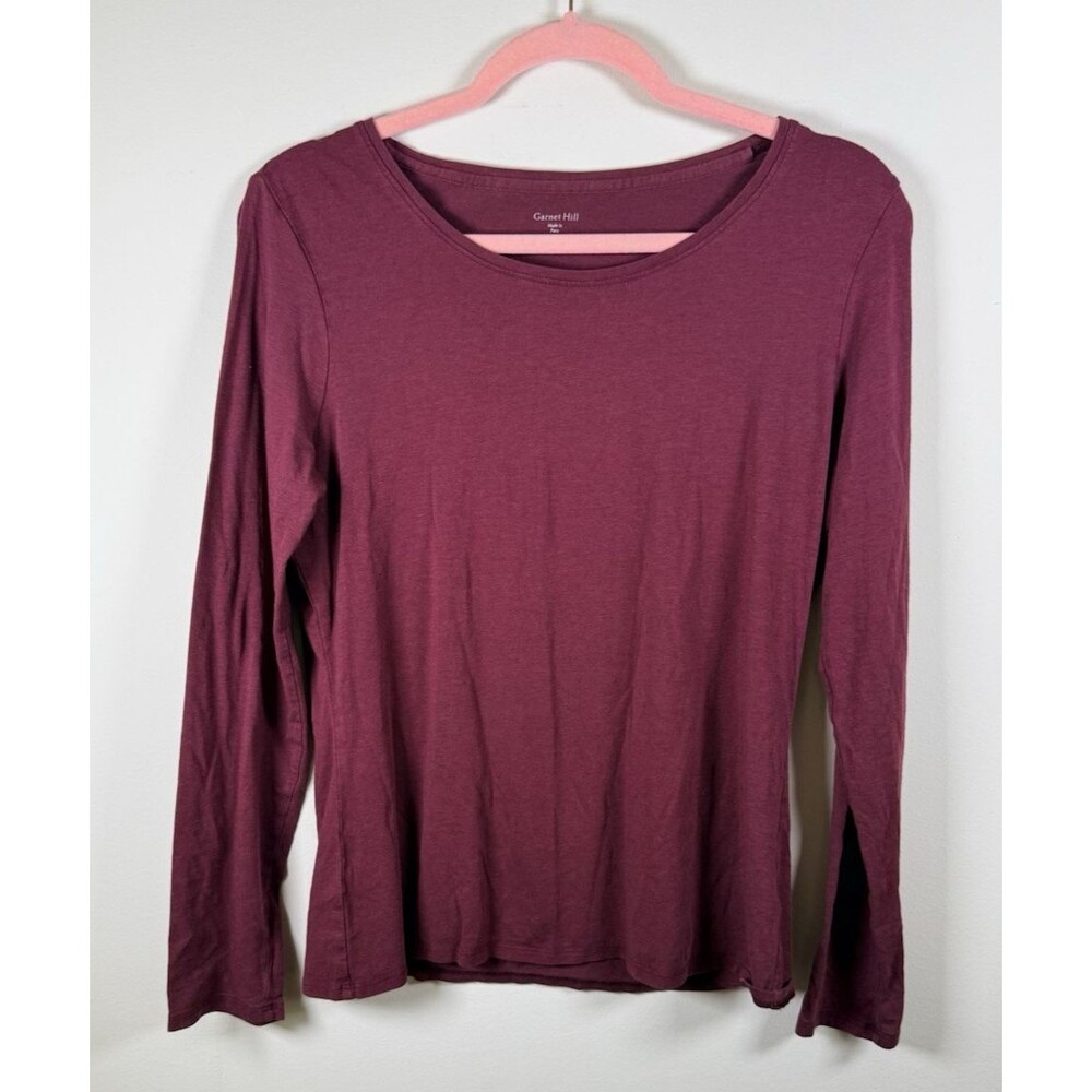 Garnet Hill Womens Burgundy Solid Jersey Knit Scoop Neck Stretch Tee - M